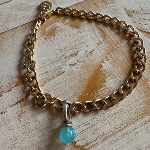 Pura Vida Harper Gold Curb Chain Bracelet with Silver Chalcedony Bead Charm